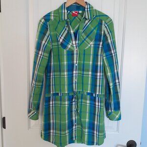Puma Plaid Shirt Dress w/Roll Tab Sleeves Green Size S